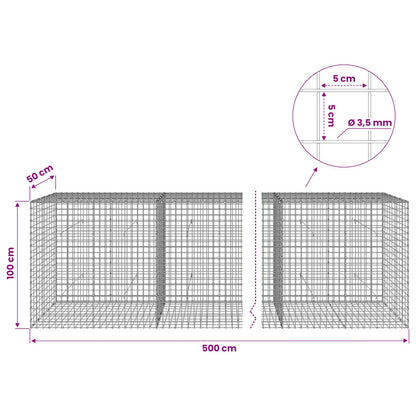 vidaXL Gabion with 3.5 mm Wire and 5x5 cm Mesh 500x50x100 cm 6