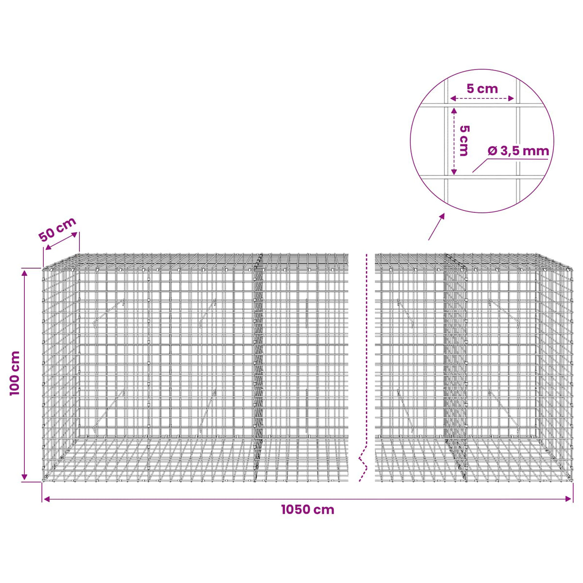 Gabion with 3.5 mm Wire and 5x5 cm Mesh 1050x50x100 cm 1050 cm