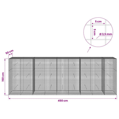 vidaXL Gabion with 3.5 mm Wire and 5x5 cm Mesh 450x50x150 cm 6