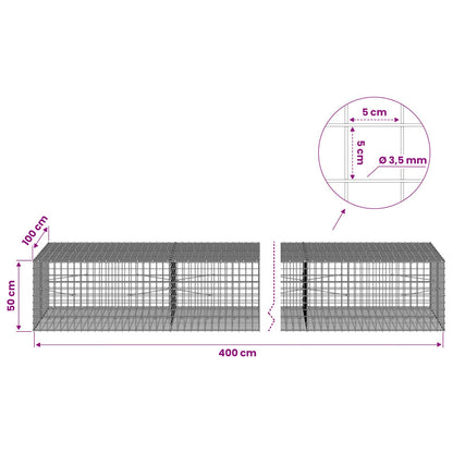 vidaXL Gabion with 3.5 mm Wire and 5x5 cm Mesh 400x100x50 cm 6