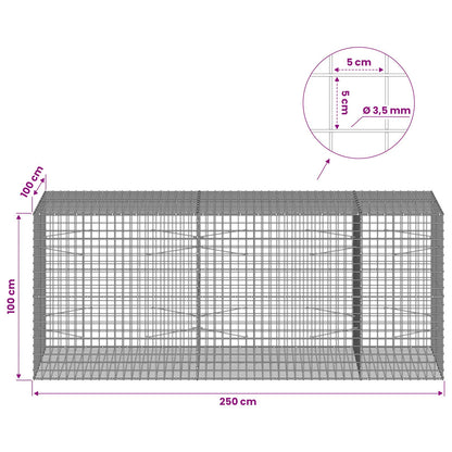 vidaXL Gabion with 3.5 mm Wire and 5x5 cm Mesh 250x100x100 cm 6