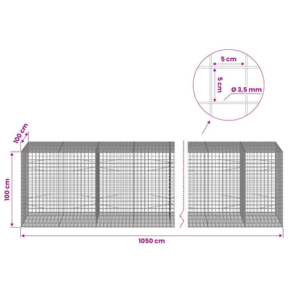 Gabion with 3.5 mm Wire and 5x5 cm Mesh 1050x100x100 cm 1050 cm