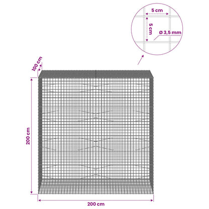 vidaXL Gabion with 3.5 mm Wire and 5x5 cm Mesh 200x100x200 cm 6