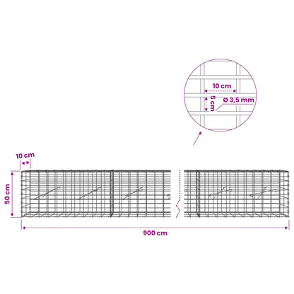 vidaXL Gabion with 3.5 mm Wire and 5x10 cm Mesh 900x10x50 cm 6