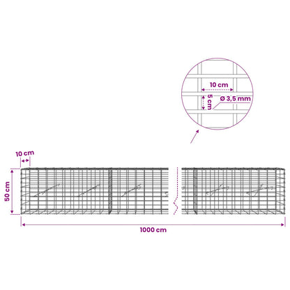 vidaXL Gabion with 3.5 mm Wire and 5x10 cm Mesh 1000x10x50 cm 6