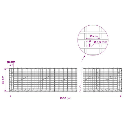 vidaXL Gabion with 3.5 mm Wire and 5x10 cm Mesh 1050x10x50 cm 6