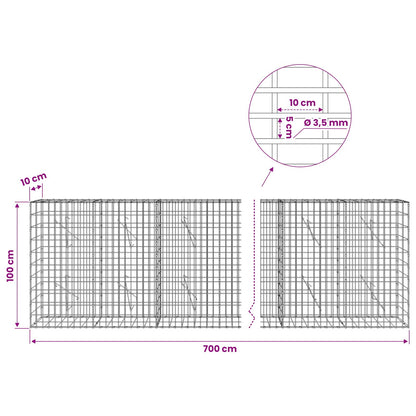 vidaXL Gabion with 3.5 mm Wire and 5x10 cm Mesh 700x10x100 cm 6