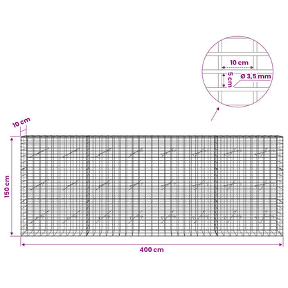 vidaXL Gabion with 3.5 mm Wire and 5x10 cm Mesh 400x10x150 cm 6