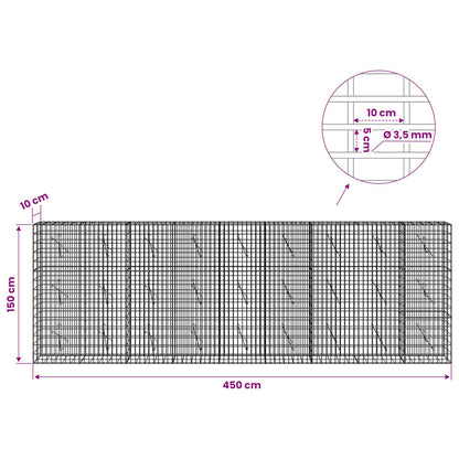 vidaXL Gabion with 3.5 mm Wire and 5x10 cm Mesh 450x10x150 cm 6