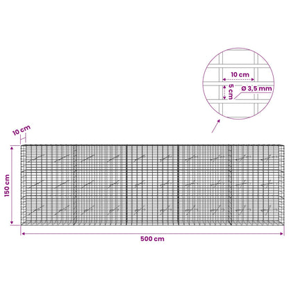 vidaXL Gabion with 3.5 mm Wire and 5x10 cm Mesh 500x10x150 cm 6