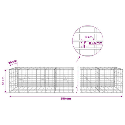 vidaXL Gabion with 3.5 mm Wire and 5x10 cm Mesh 850x20x50 cm 6