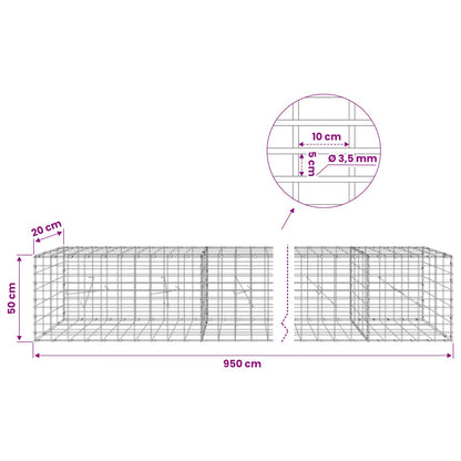 vidaXL Gabion with 3.5 mm Wire and 5x10 cm Mesh 950x20x50 cm 6