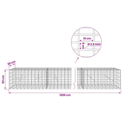 vidaXL Gabion with 3.5 mm Wire and 5x10 cm Mesh 1200x20x50 cm 6