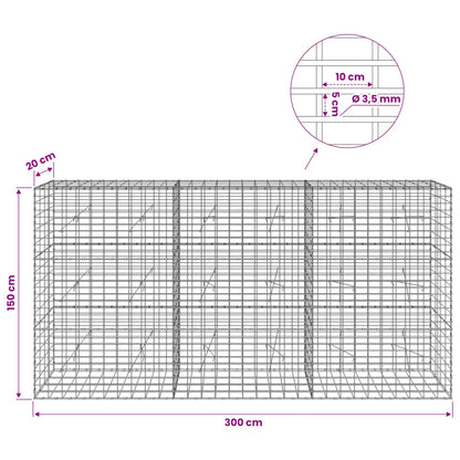 vidaXL Gabion with 3.5 mm Wire and 5x10 cm Mesh 300x20x150 cm 6