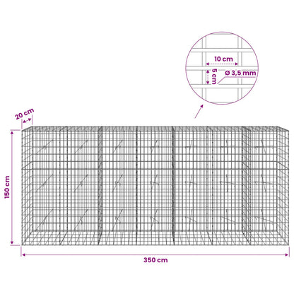 vidaXL Gabion with 3.5 mm Wire and 5x10 cm Mesh 350x20x150 cm 6