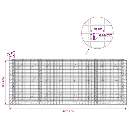 vidaXL Gabion with 3.5 mm Wire and 5x10 cm Mesh 400x20x150 cm 6