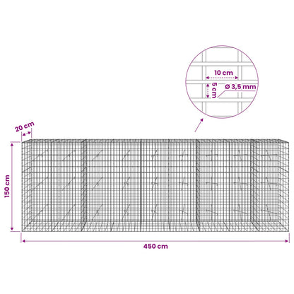 vidaXL Gabion with 3.5 mm Wire and 5x10 cm Mesh 450x20x150 cm 6