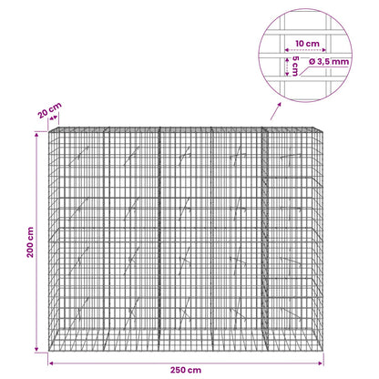vidaXL Gabion with 3.5 mm Wire and 5x10 cm Mesh 250x20x200 cm 6