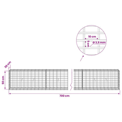 vidaXL Gabion with 3.5 mm Wire and 5x10 cm Mesh 700x30x50 cm 6