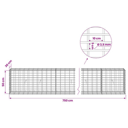 vidaXL Gabion with 3.5 mm Wire and 5x10 cm Mesh 750x30x50 cm 6
