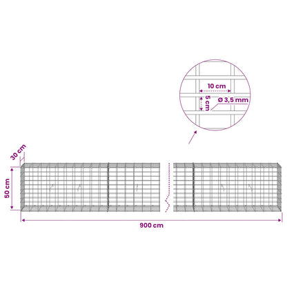 vidaXL Gabion with 3.5 mm Wire and 5x10 cm Mesh 900x30x50 cm 6