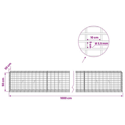 vidaXL Gabion with 3.5 mm Wire and 5x10 cm Mesh 1000x30x50 cm 6