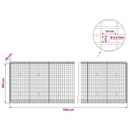 vidaXL Gabion with 3.5 mm Wire and 5x10 cm Mesh 500x30x100 cm 6
