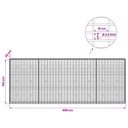 vidaXL Gabion with 3.5 mm Wire and 5x10 cm Mesh 400x30x150 cm 6