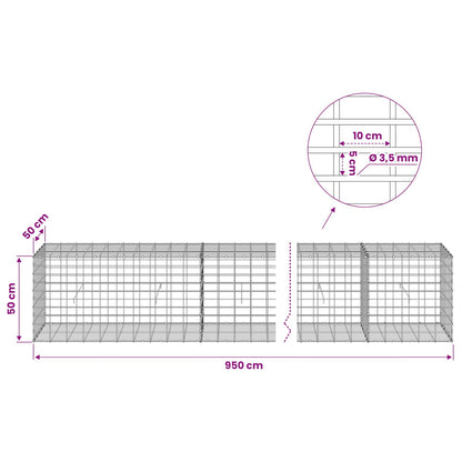vidaXL Gabion with 3.5 mm Wire and 5x10 cm Mesh 950x50x50 cm 6