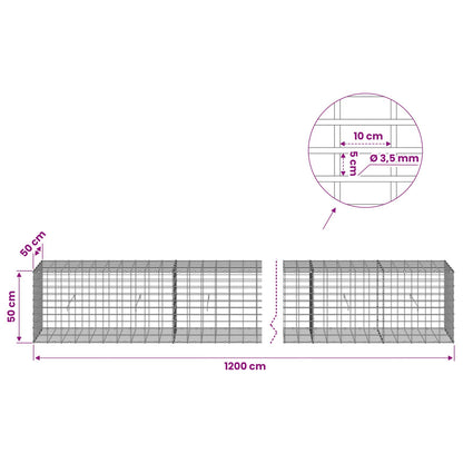 Gabion with 3.5 mm Wire and 5x10 cm Mesh 1050x50x50 cm 1200 cm