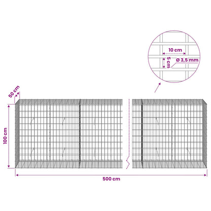 vidaXL Gabion with 3.5 mm Wire and 5x10 cm Mesh 500x50x100 cm 6