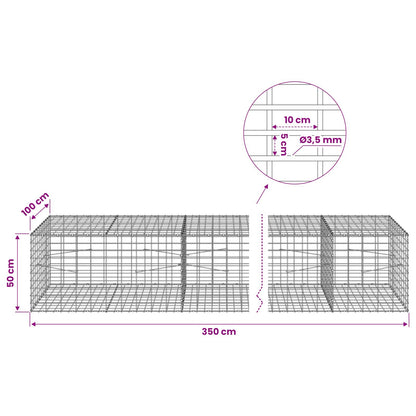 vidaXL Gabion with 3.5 mm Wire and 5x10 cm Mesh 350x100x50 cm 6