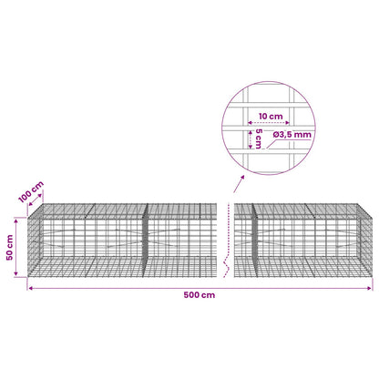 vidaXL Gabion with 3.5 mm Wire and 5x10 cm Mesh 500x100x50 cm 6