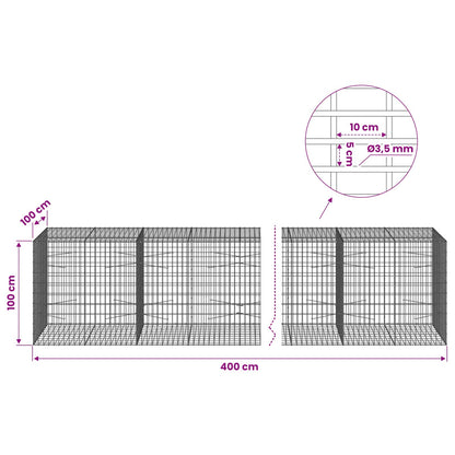 vidaXL Gabion with 3.5 mm Wire and 5x10 cm Mesh 400x100x100 cm 6
