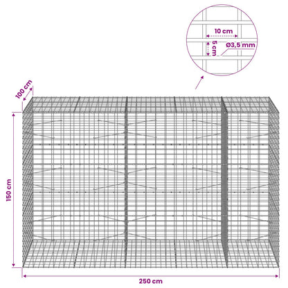vidaXL Gabion with 3.5 mm Wire and 5x10 cm Mesh 250x100x150 cm 6