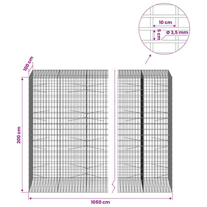 Gabion with 3.5 mm Wire and 5x10 cm Mesh 1050x100x200 cm 1050 cm