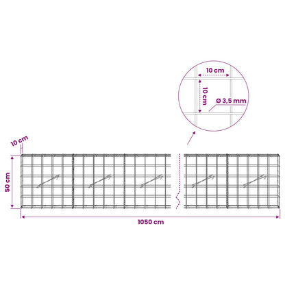 vidaXL Gabion with 3.5 mm Wire and 10x10 cm Mesh 1050x10x50 cm 6