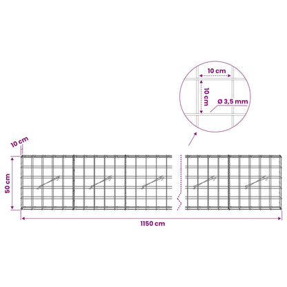vidaXL Gabion with 3.5 mm Wire and 10x10 cm Mesh 1150x10x50 cm 6