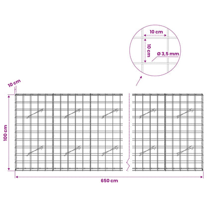 vidaXL Gabion with 3.5 mm Wire and 10x10 cm Mesh 650x10x100 cm 6