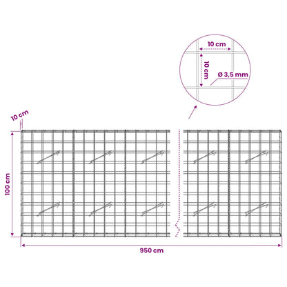 vidaXL Gabion with 3.5 mm Wire and 10x10 cm Mesh 950x10x100 cm 6