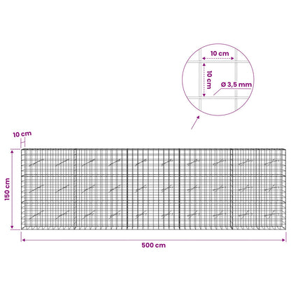 vidaXL Gabion with 3.5 mm Wire and 10x10 cm Mesh 500x10x150 cm 6