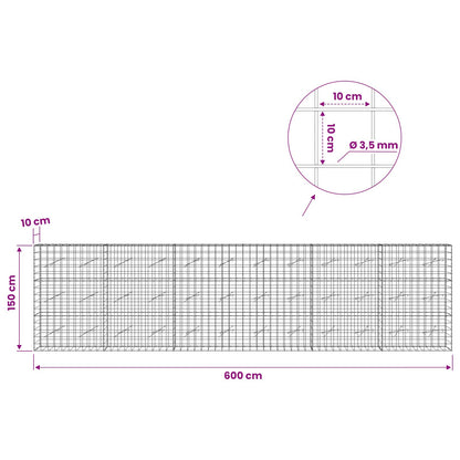 vidaXL Gabion with 3.5 mm Wire and 10x10 cm Mesh 600x10x150 cm 6