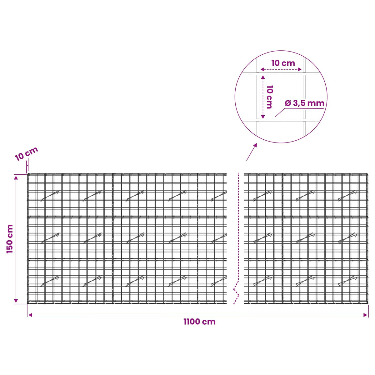 Gabion with 3.5 mm Wire and 10x10 cm Mesh 1050x10x150 cm 1100 cm