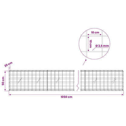 vidaXL Gabion with 3.5 mm Wire and 10x10 cm Mesh 1050x20x50 cm 6