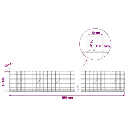 vidaXL Gabion with 3.5 mm Wire and 10x10 cm Mesh 1150x20x50 cm 6