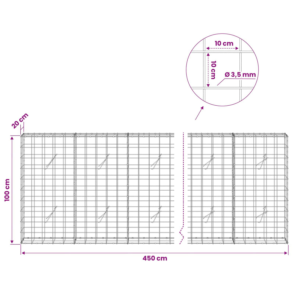 Gabion with 3.5 mm Wire and 10x10 cm Mesh 50x20x100 cm 450 cm