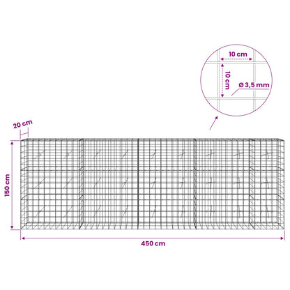 vidaXL Gabion with 3.5 mm Wire and 10x10 cm Mesh 450x20x150 cm 6
