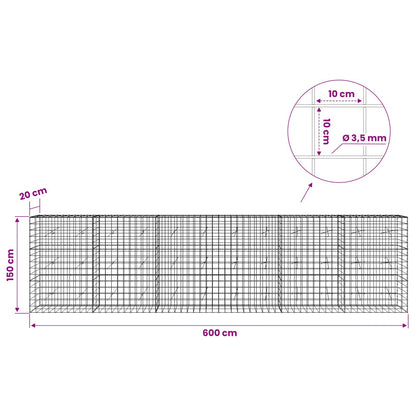 vidaXL Gabion with 3.5 mm Wire and 10x10 cm Mesh 600x20x150 cm 6