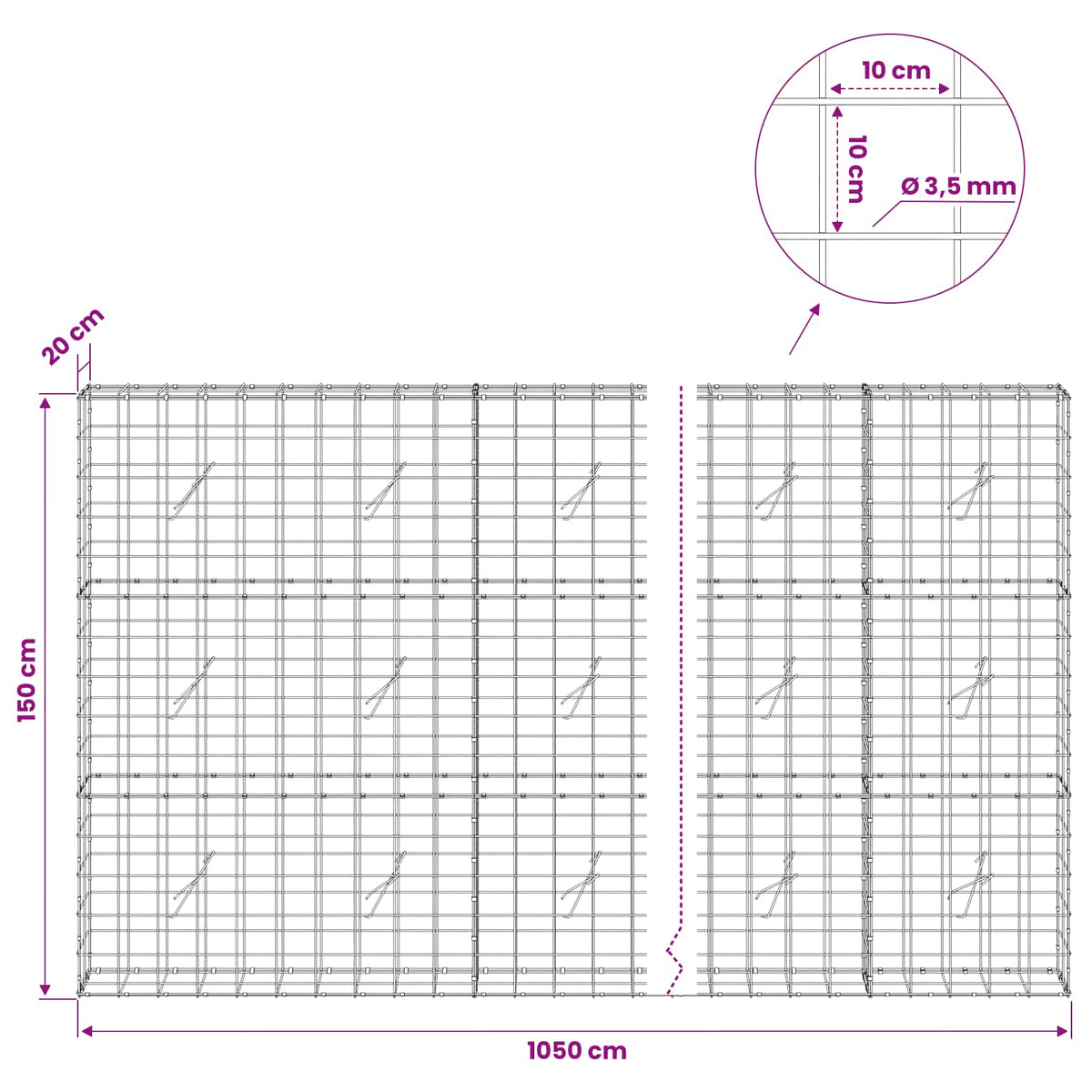 Gabion with 3.5 mm Wire and 10x10 cm Mesh 1050x20x150 cm 1050 cm