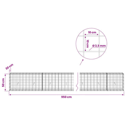 vidaXL Gabion with 3.5 mm Wire and 10x10 cm Mesh 950x30x50 cm 6